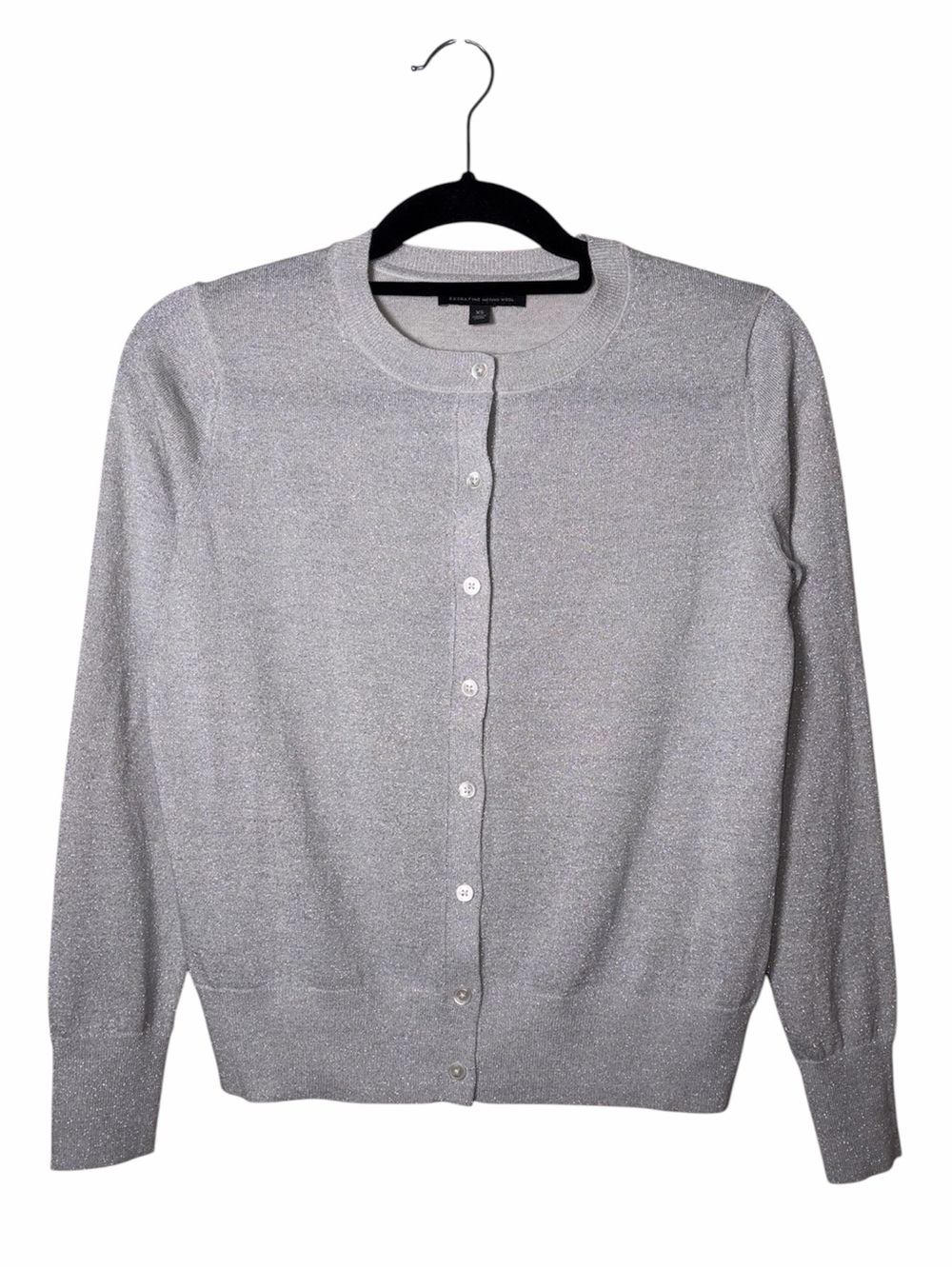 Banana Republic Extra Fine Merino Wool Metallic Silver Cardigan Size XS